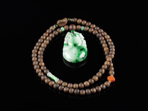 原创沉香+翡翠飘色大葫芦挂件 商品图1