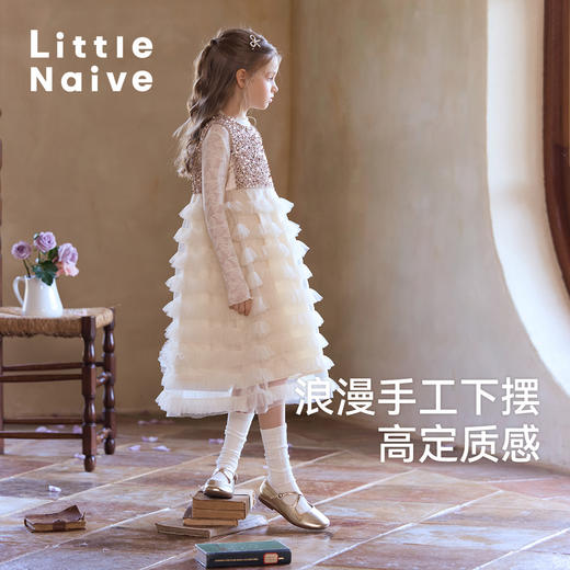 Little Naive女童连衣裙夏季新款法式甜美公主蛋糕裙儿童背心裙 商品图2