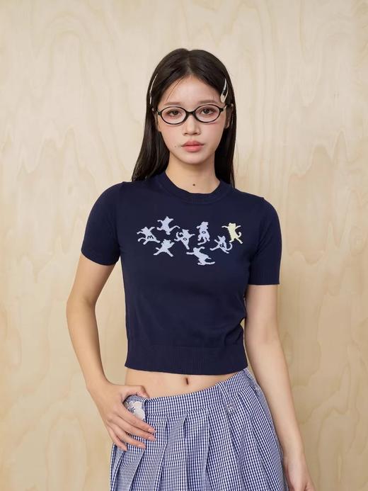 Mood Like Me/MTX2505/猫咪剪影提花针织短袖T恤 商品图0