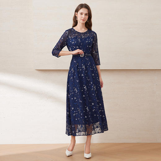 EITIE爱特爱夏季新款薄纱透视修身显瘦蕾丝礼服连衣裙7877509 商品图3