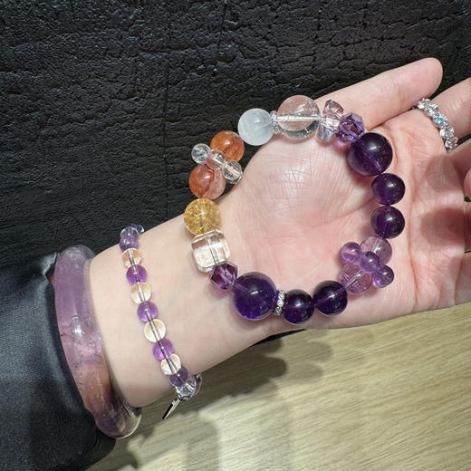 【事业情商智慧】天然乌拉圭巴西紫水晶10mm 有证书！胶花白幽灵黄阿塞手串时尚饰品手链 商品图6
