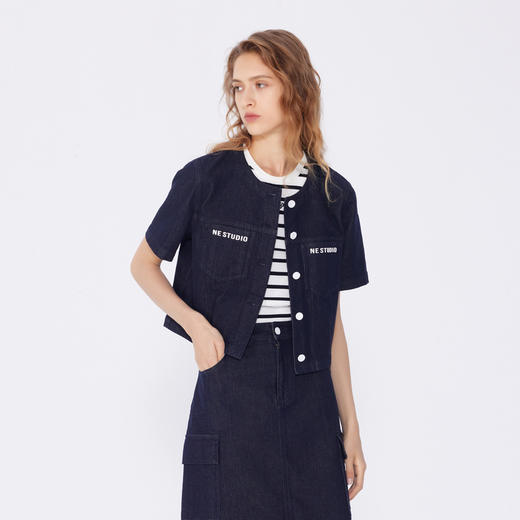 NEELLY纳俪商场同款春季新款圆领修身短款外套女小个子通勤上衣N25034C04608 商品图2