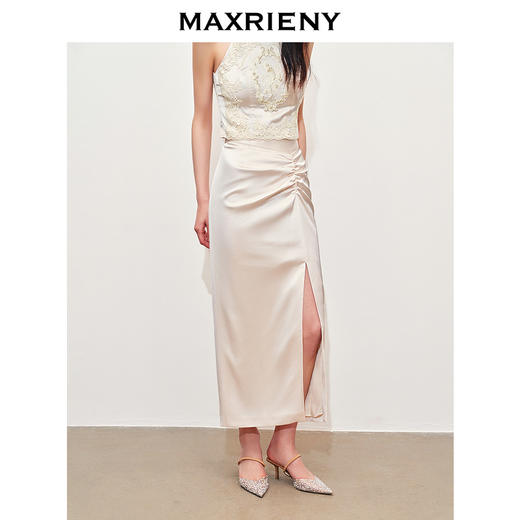 【派对聚会-商场同款】MAXRIENY复古优雅不规则设计捏褶开叉半裙(货号:MC85SK053) 商品图1