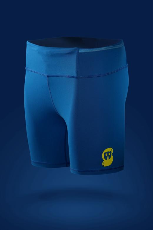 严素运动紧身短裤，蓝黄配色，弹性跑步运动紧身裤，男 / 女款，严素态度 商品图2