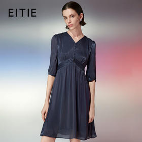 EITIE爱特爱夏季新款V领显瘦高腰气质连衣裙7807504