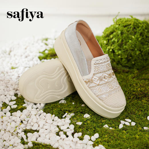 预售10天|Safiya/索菲娅2025复古民族风蕾丝草编透气懒人软底渔夫鞋 SFD1112416 商品图6