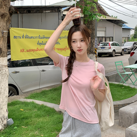 【59.9元3件，单拍不发】BASICLIVE莫代尔凉感T恤 | 220g人棉莫代尔，舒适柔软、透气，修身显瘦、巨遮小肚子、不勒身