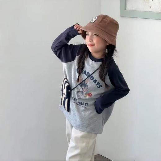 【2件起拍】贝叮熊春款棉质休闲插肩打底衫T恤 商品图1