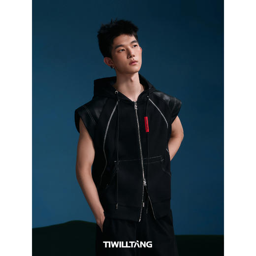 启世录TIWILLTANG“分界矩阵”分割连帽开衫套装背心卫裤两件套 商品图1
