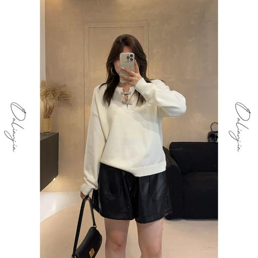 佳佳【揉碎星光】高级感镶钻蝴蝶结圆领针织衫长袖时尚休闲百搭 商品图2