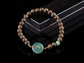 XY0073原创 沉香+冰飘花翡翠平安扣手串