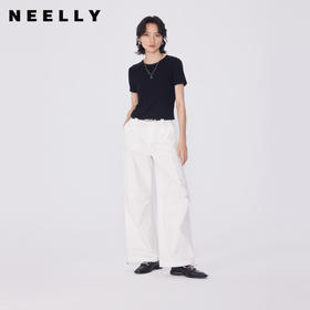 NEELLY纳俪商场同款春新款中腰休闲工装休闲裤女宽松廓形直筒长裤