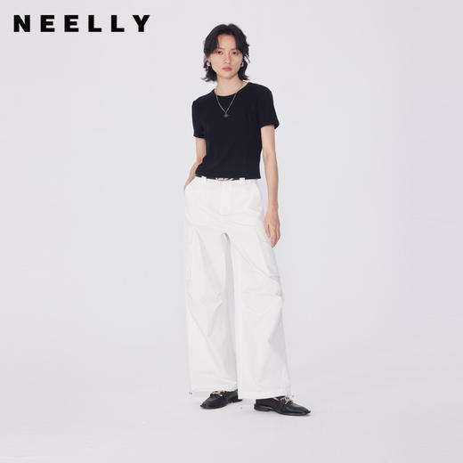 NEELLY纳俪商场同款春新款中腰休闲工装休闲裤女宽松廓形直筒长裤 商品图0