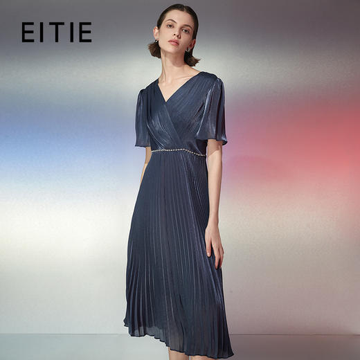 EITIE爱特爱夏季新款气质V领高级感收腰通勤显瘦连衣裙礼服7877503 商品图0