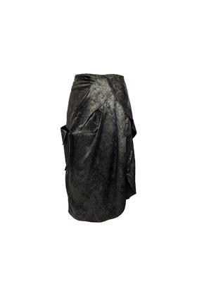 黑色中式渲染印花醋酸缎不规则两穿式半裙