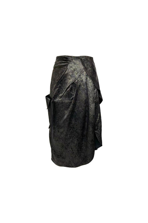 黑色中式渲染印花醋酸缎不规则两穿式半裙 商品图0