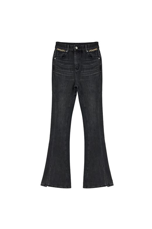 侧开叉黑色喇叭裤薄款 商品图0