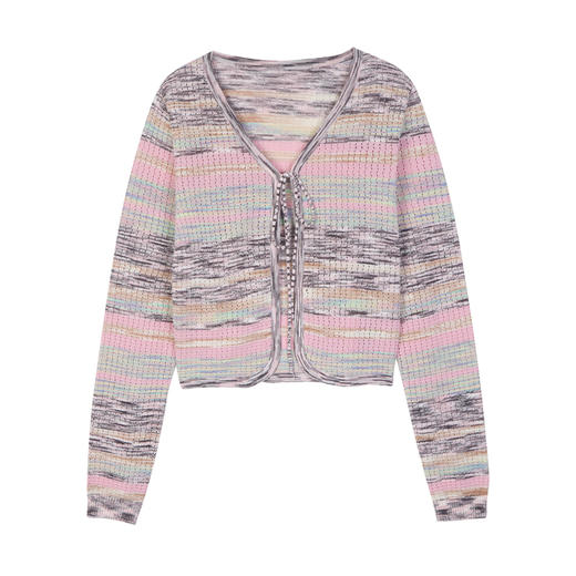 NEELLY纳俪商场同款春新款设计感色彩短款针织开衫女显白个性外套N25034A04623 商品图3