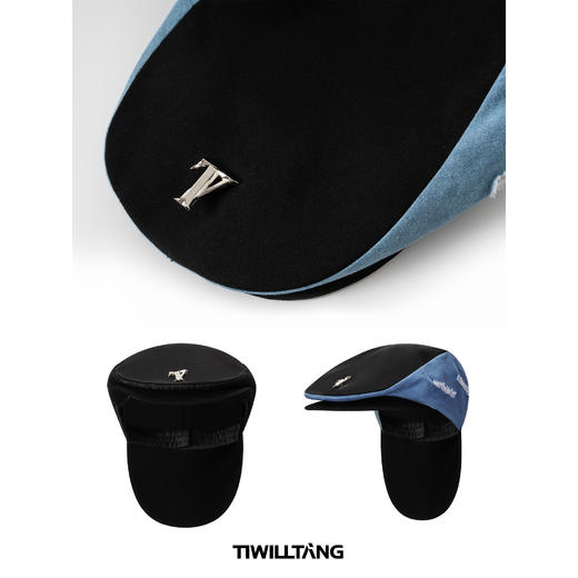 启世录TIWILLTANG“凌迹回响”春夏时尚牛仔拼接男女同款贝雷帽 商品图4