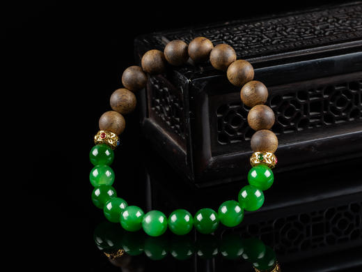 XY0038原创沉香+碧玉18K金对称款手串 商品图2