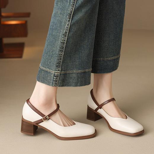 【预售5天】复古方头粗跟玛丽珍浅口单鞋女春夏新款简约通勤中跟鞋HCYYHD&5901 商品图3