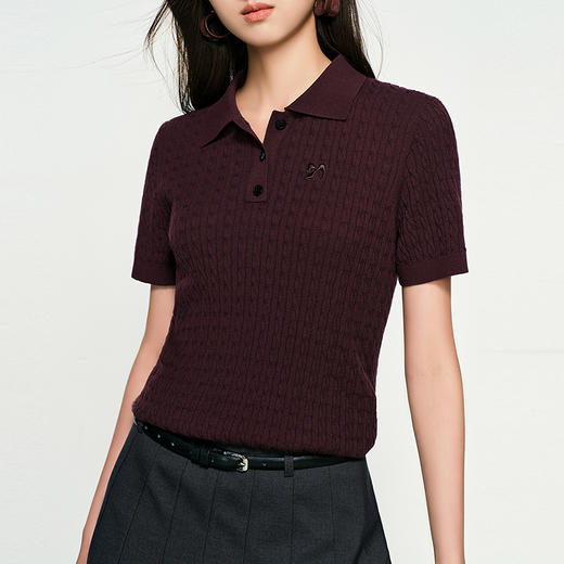 NEELLY纳俪商场同款春季新款纯色POLO领修身针织衫女显瘦短款上衣N25032A01141 商品图2