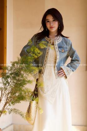 【门店同款】ENJOY春季绮梦繁花拼接蕾丝牛仔外套 161915148
