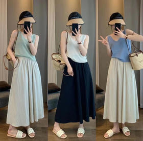 【可盐可甜百搭慵懒风褶皱山本裙】上身绝美!十分优雅撩人 拉长视觉效果 主打一个超柔软十超凉快十超显瘦! 肌理感面料，不起球不易皱! A字版型遮胯宽!