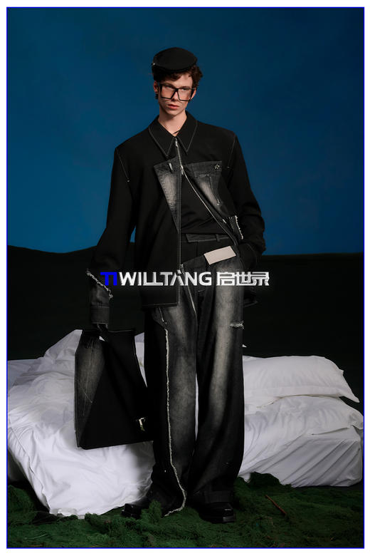 启世录TIWILLTANG“凌迹回响”牛仔拼接休闲直筒长裤 商品图5