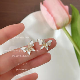 超仙微镶锆石925银针双层蝴蝶耳饰