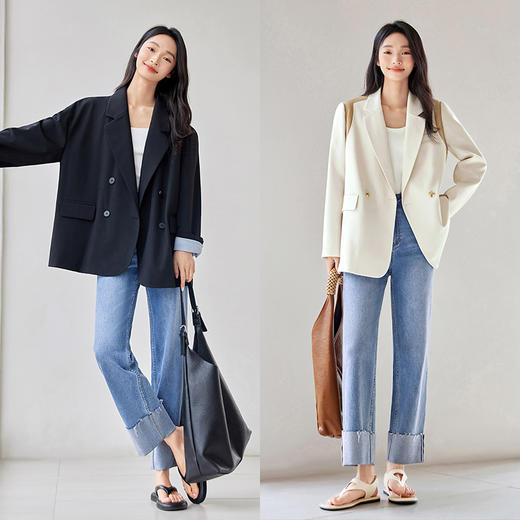 IC 设计感翻边脚口修身牛仔裤女2025春秋通勤休闲百搭直筒裤 商品图1