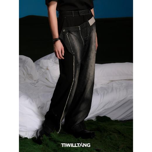 启世录TIWILLTANG“凌迹回响”牛仔拼接休闲直筒长裤 商品图2