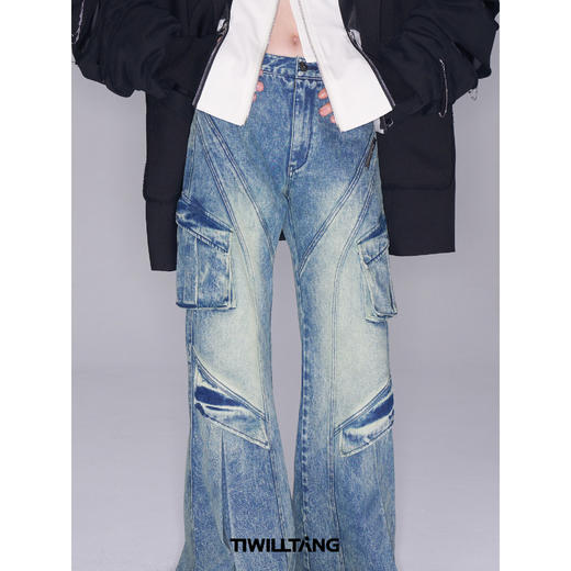 TIWILLTANG启世录“层序兼容”复古水洗宽松阔腿牛仔裤 商品图3