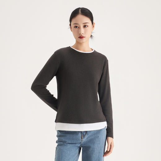 weyo 春季新款女百搭竖条假两件休闲修身打底衫上衣880083 商品图1