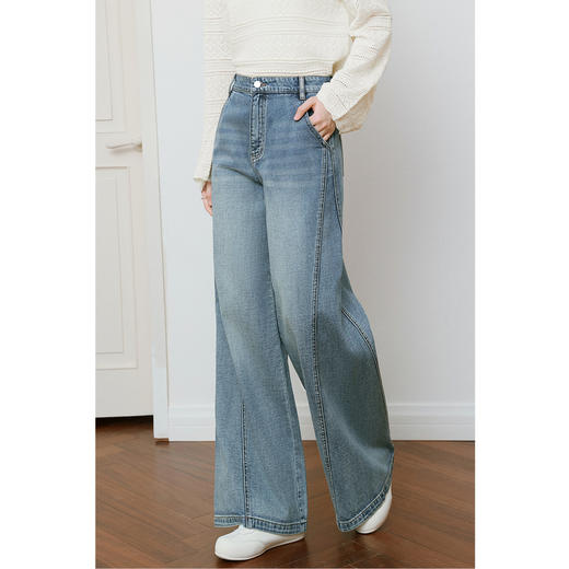 【严选】诗凡黎拖地牛仔裤2025年春新款高腰显瘦流行设计感梨形身材直筒裤7G3150031 商品图0