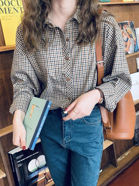 【百图lulu定制】【拾光格子衬衫】文艺范 复古格子 长袖衬衫