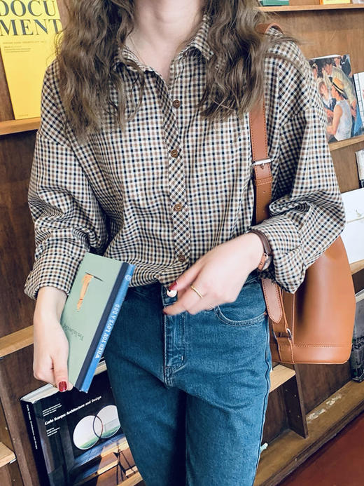 【百图lulu定制】【拾光格子衬衫】文艺范 复古格子 长袖衬衫 商品图3