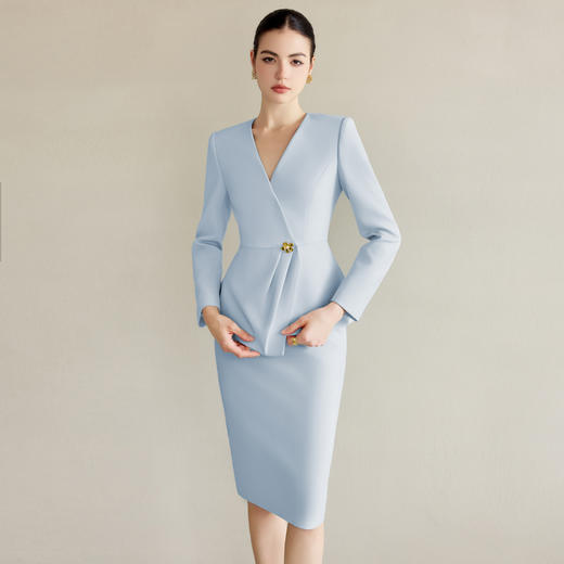 IWY/西装外套高端无领天蓝色正装套装新款春秋装时尚气质工作服CS2226 商品图1