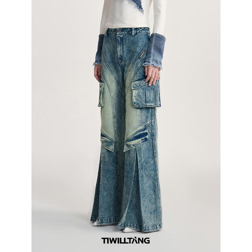 TIWILLTANG启世录“层序兼容”复古水洗宽松阔腿牛仔裤 商品图1