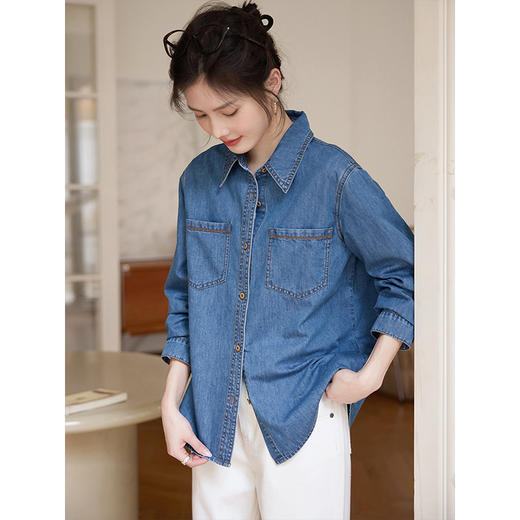 【年货节】熙世界美式宽松休闲牛仔衬衫女2025年春季新款时尚复古薄外套上衣 商品图3