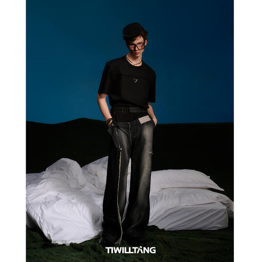启世录TIWILLTANG“凌迹回响”牛仔拼接休闲直筒长裤 商品图1