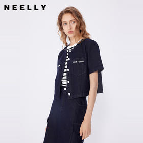 NEELLY纳俪商场同款春季新款圆领修身短款外套女小个子通勤上衣N25034C04608