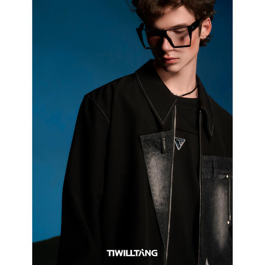 启世录TIWILLTANG“凌迹回响”牛仔拼接休闲长袖衬衫 商品图3