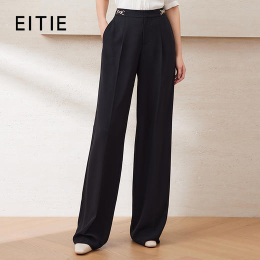EITIE爱特爱高腰垂坠显瘦链饰高级感通勤黑色直筒裤2025夏季新款B2505602 商品图0
