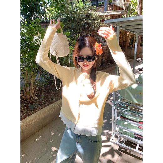 <曾小咸推荐>现货秒杀！微信超特价！下摆蕾丝花边针织开衫 日常159.99 立减70 秒杀89.99！ 商品图3