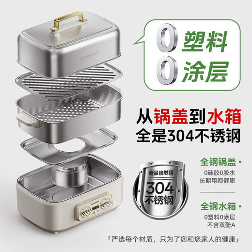 大宇【全钢电蒸锅】多功能蒸锅蒸煮炖一体 家用304不锈钢多层18L大容量蒸汽锅 预约早餐S30 商品图1