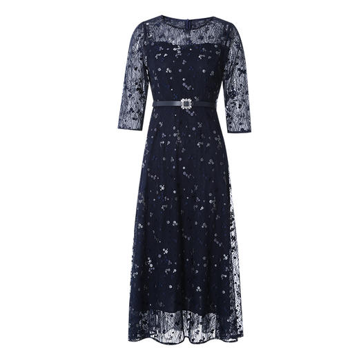 EITIE爱特爱夏季新款薄纱透视修身显瘦蕾丝礼服连衣裙7877509 商品图5