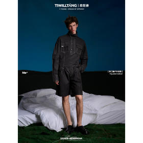 启世录TIWILLTANG“影绗乱序”立领撞色线户外套装衬衫短裤两件套