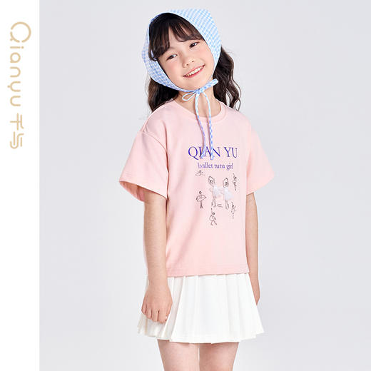 笛莎千与2025夏季新款女童甜美芭蕾女孩印花短袖T恤 商品图2