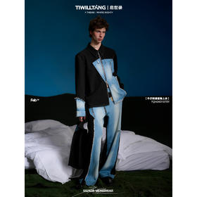 启世录TIWILLTANG“凌迹回响”牛仔拼接休闲长袖衬衫